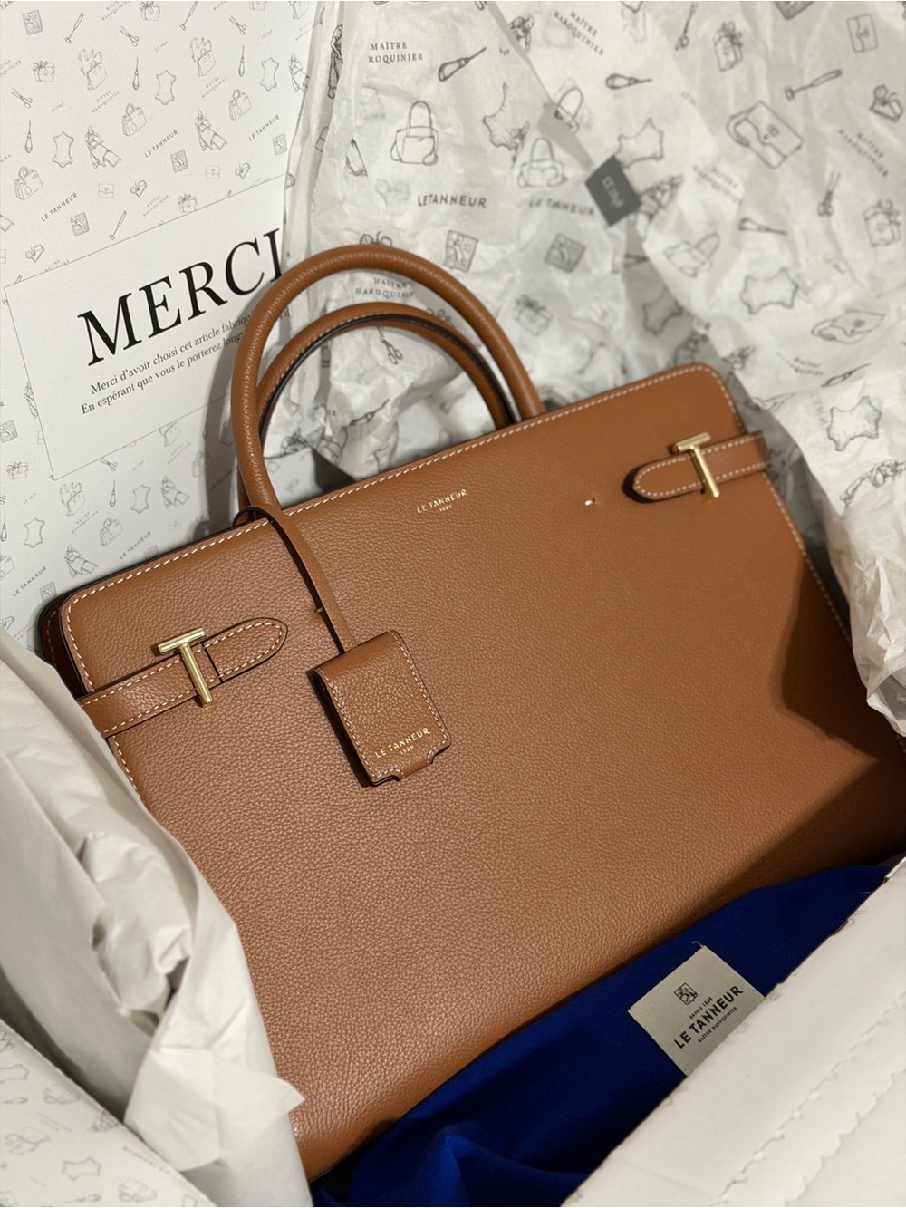 Le Tanneur Brown Leather Travel Tote Bag